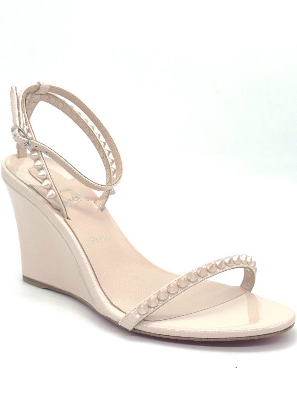 Christian Louboutin SO ME WEDGE Spiked Stud Ankle Strap Sandal Heels Shoes